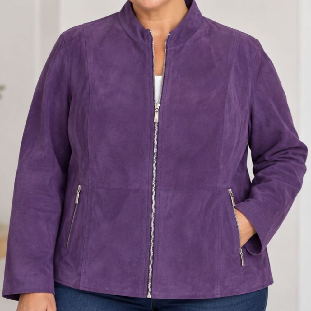 Jessica London Purple Eggplant Suede Leather Jacket Womens Sz 16W Tags
